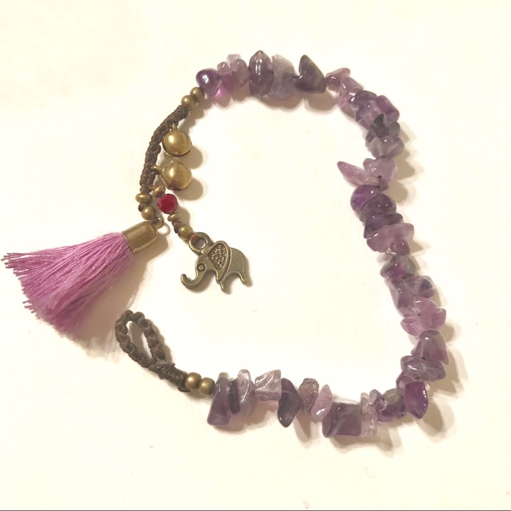 Purple Amethyst Necklace with Elephant Charm